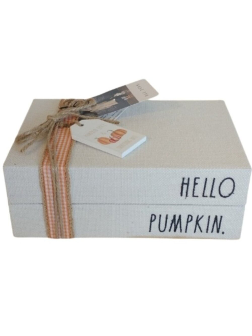 Rae Dunn Fall Decor HELLO PUMPKIN. Fabric covered Book Stack